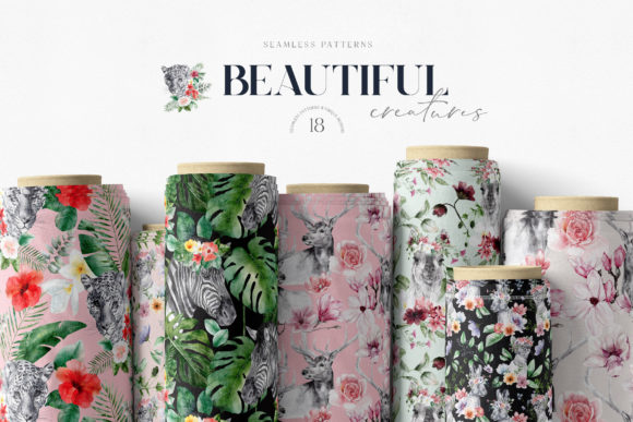 Animals and Flowers Seamless Patterns