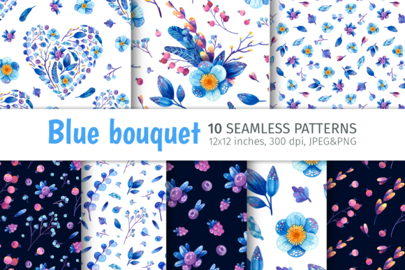 Blue Floral Seamless Patterns