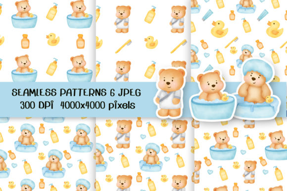 Cute Teddy Bear Take a Shower Patterns for Creative Projects