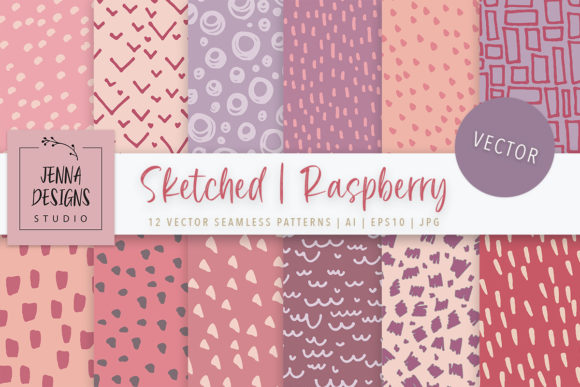 Sketched Raspberry Seamless Patterns