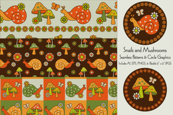 Snail Mushroom Patterns Graphics: A Nostalgic Twist for Modern Designers