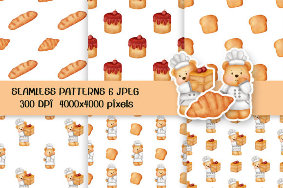 Watercolor Bear and Bakery Patterns