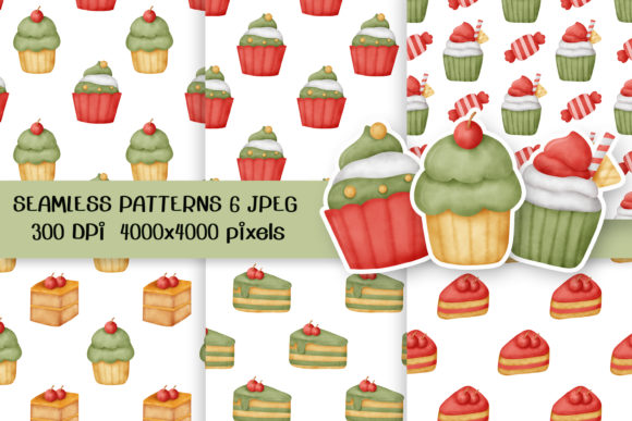 Watercolor Desserts Seamless Patterns