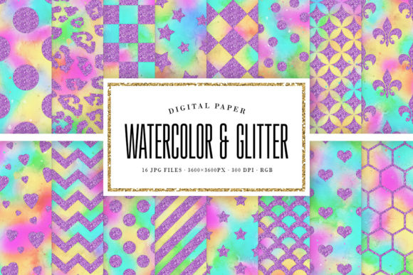 Watercolor Purple Glitter Patterns for Creative and Professional Use