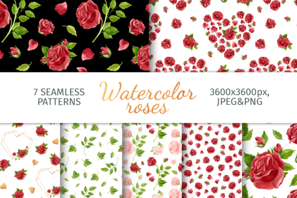 Watercolor Roses Seamless Patterns