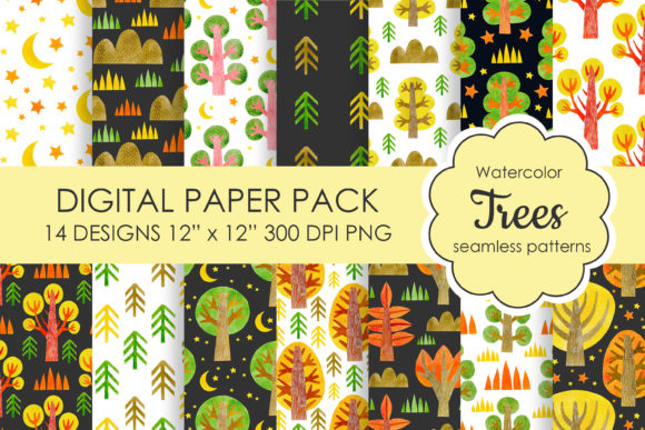 Watercolor Trees Seamless Patterns PNG: A Creative Resource for Designers and Artists